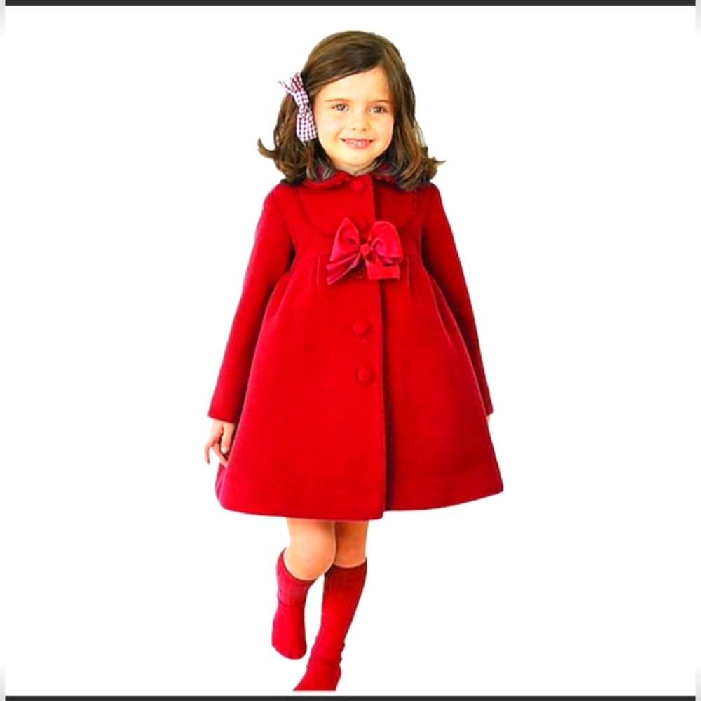 KIDS GIRL COAT LONG SLEEVE 🍒 RED PLAIN BOW FALL WIRE.